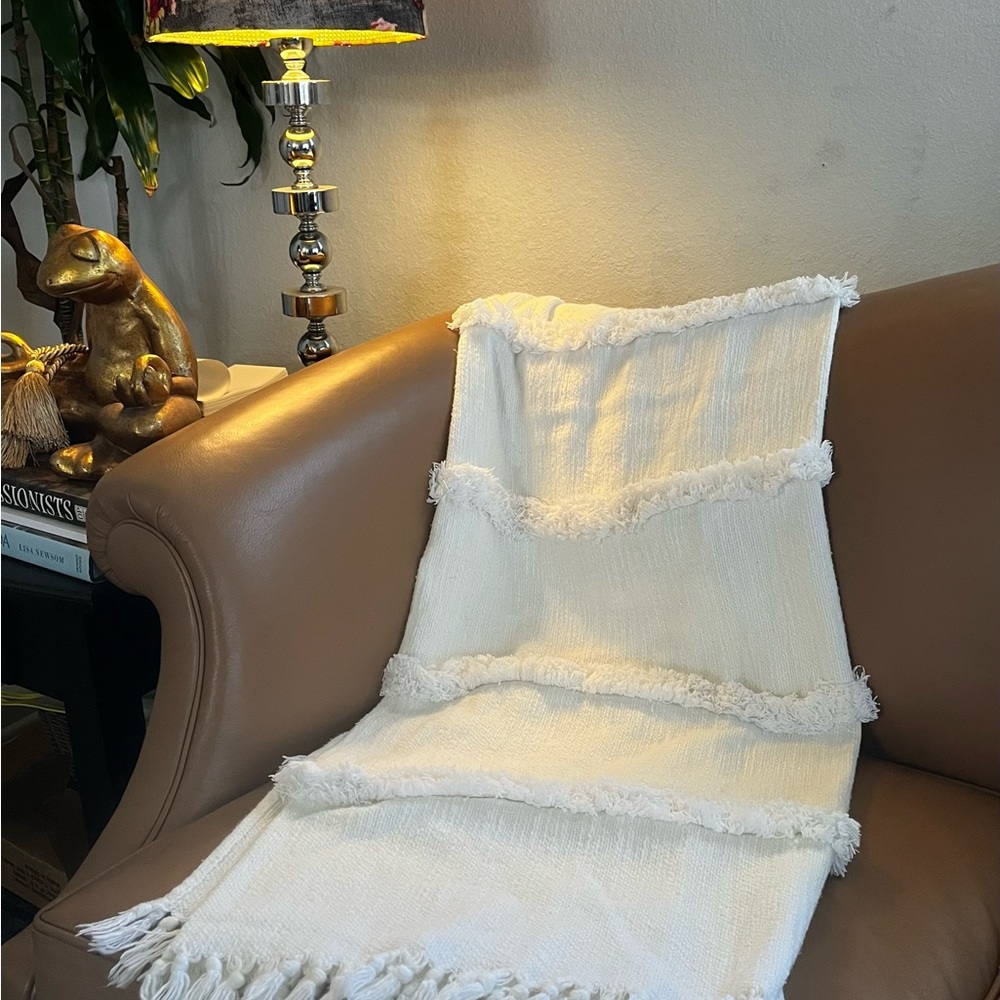 Uncommon James by Tribe Alive 100% Cotton White Fringe Throw Blanket